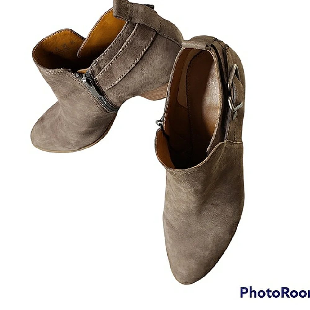 Franco Sarto Leather Western Country Booties Buckle Zip Prarie Farm Suede 9.5